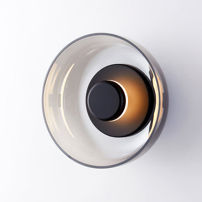 Ambient LED Wall Light With Glass And Brass Screen ∅ 3.9″ x H 9″ Dia 10cm x H 23cm Black & Smoke grey glass NALANI