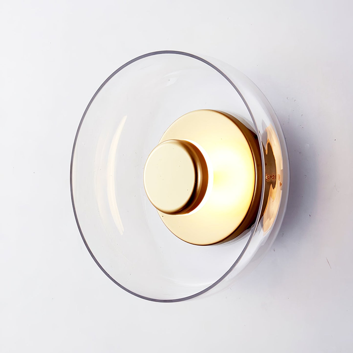 Ambient LED Wall Light With Glass And Brass Screen ∅ 3.9″ x H 9″ Dia 10cm x H 23cm Brass & Clear glass NALANI