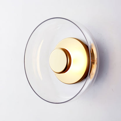 Ambient LED Wall Light With Glass And Brass Screen ∅ 3.9″ x H 9″ Dia 10cm x H 23cm Brass & Clear glass NALANI