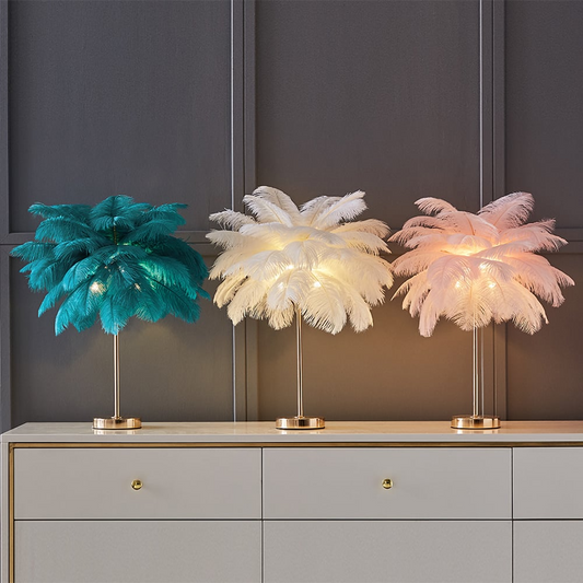 Art Deco Feather Gold Gilded Table Lamp With Soft Glow NALANI