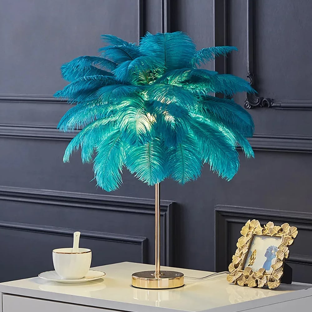 Art Deco Feather Gold Gilded Table Lamp With Soft Glow NALANI