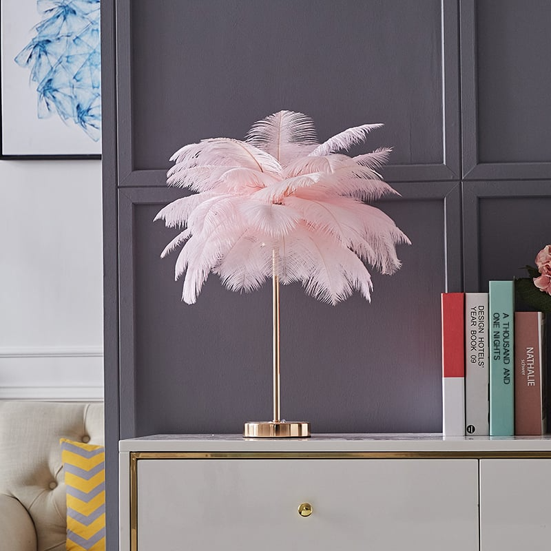 Art Deco Feather Gold Gilded Table Lamp With Soft Glow NALANI