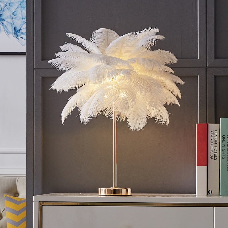 Art Deco Feather Gold Gilded Table Lamp With Soft Glow NALANI