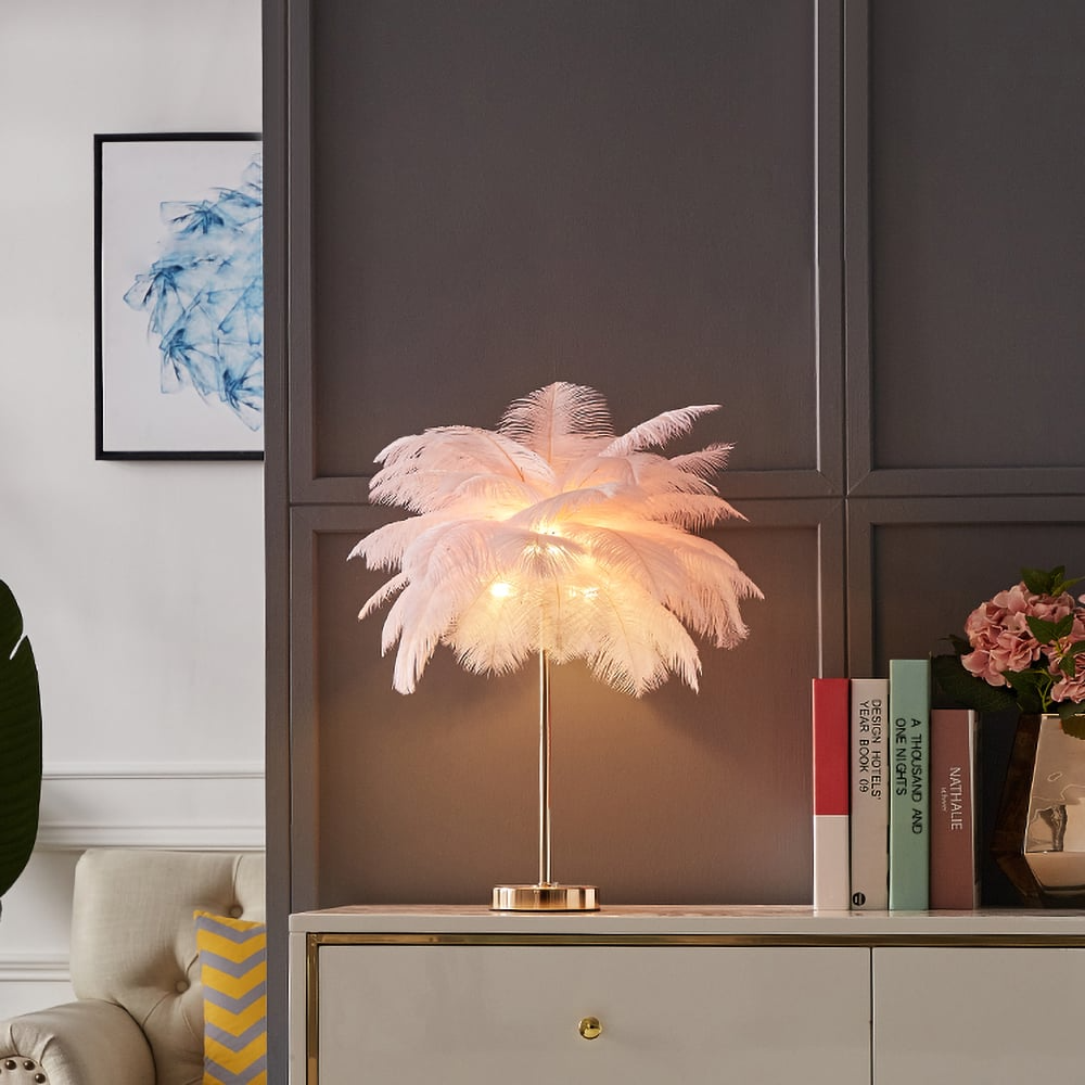 Art Deco Feather Gold Gilded Table Lamp With Soft Glow NALANI