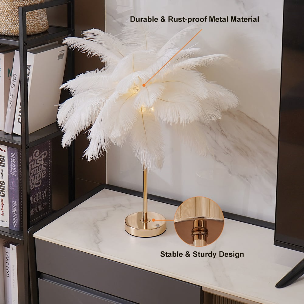 Art Deco Feather Gold Gilded Table Lamp With Soft Glow NALANI