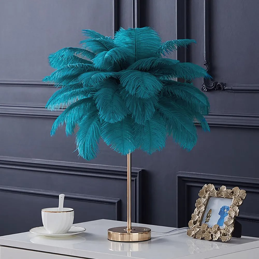 Art Deco Feather Gold Gilded Table Lamp With Soft Glow NALANI