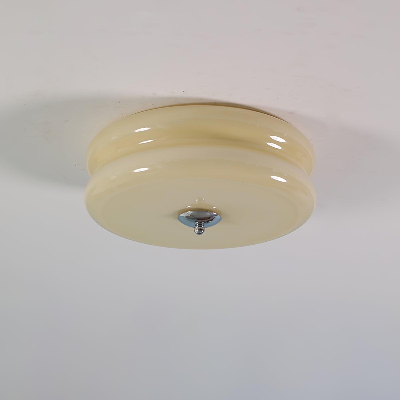 Art Deco Vintage Ceiling Light With White Glass Shade ∅ 12.6″ x H 5.1″ Dia 32cm x H 13cm Chrome+Beige NALANI