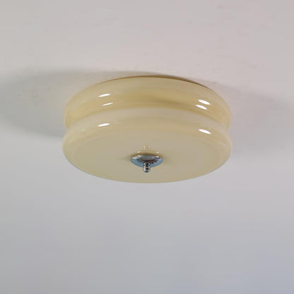 Art Deco Vintage Ceiling Light With White Glass Shade ∅ 12.6″ x H 5.1″ Dia 32cm x H 13cm Chrome+Beige NALANI