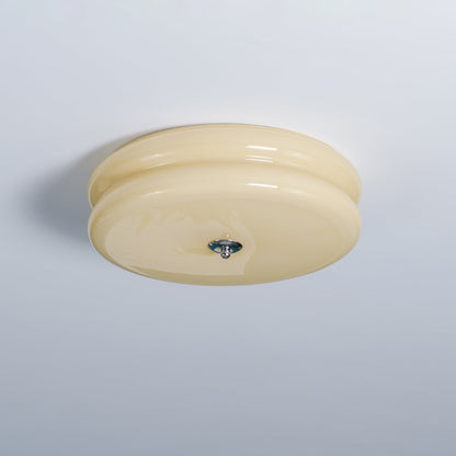 Art Deco Vintage Ceiling Light With White Glass Shade ∅ 15.7″ x H 5.1″ Dia 40cm x H 13cm Chrome+Beige NALANI