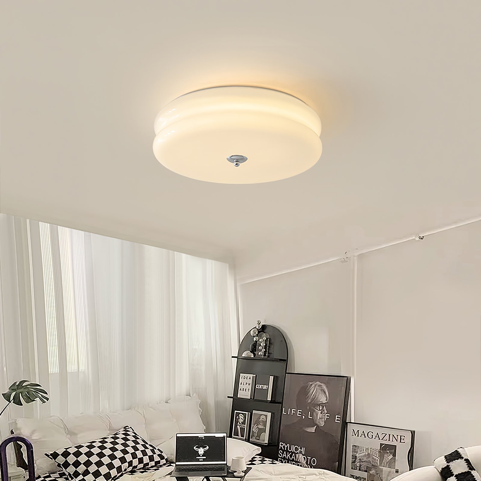 Art Deco Vintage Ceiling Light With White Glass Shade NALANI