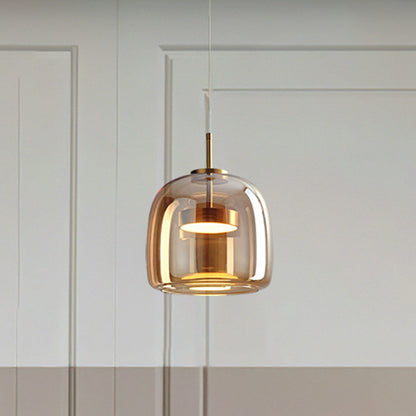 Artisan LED Hanging Lamp with Metal and Amber Glass Design Amorious 25cm NaLani