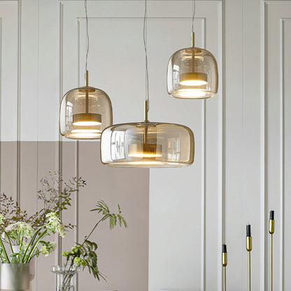 Artisan LED Hanging Lamp with Metal and Amber Glass Design NaLani