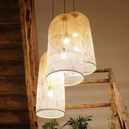 Bamboo Pendant Chandelier Asian Wood Living Room Two Lights NALANI