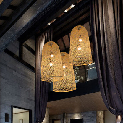 Bamboo Pendant Chandelier Asian Wood Living Room Two Lights NALANI