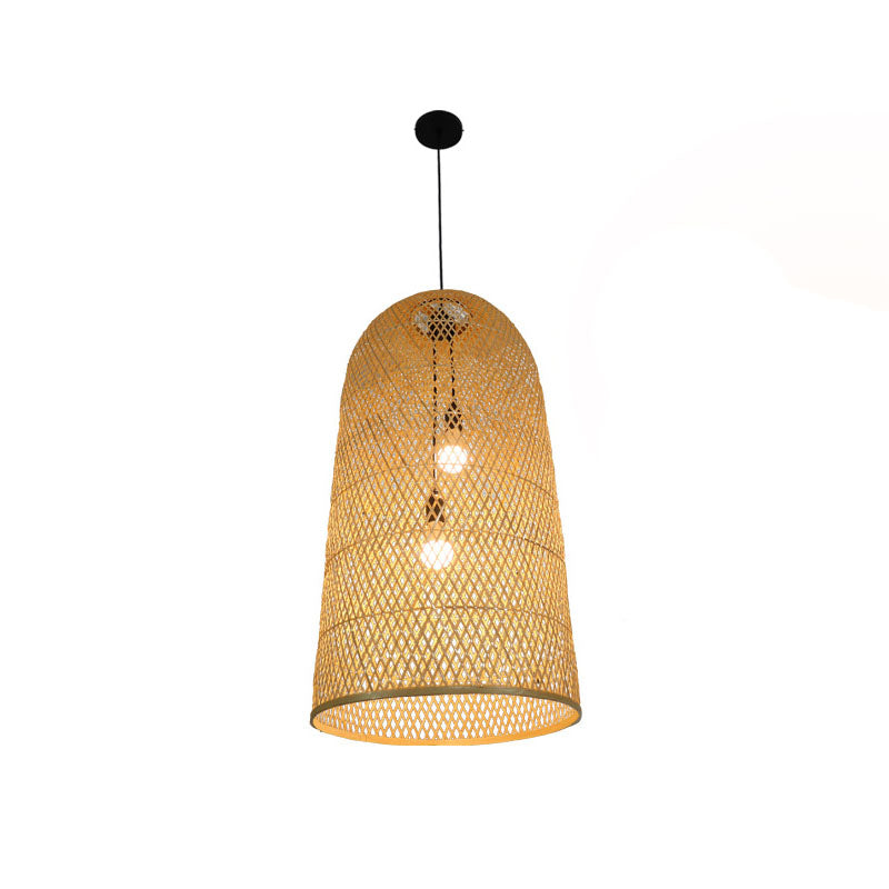 Bamboo Pendant Chandelier Asian Wood Living Room Two Lights NALANI