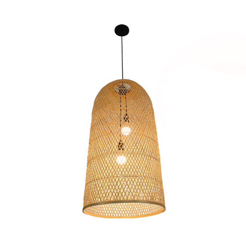 Bamboo Pendant Chandelier Asian Wood Living Room Two Lights NALANI