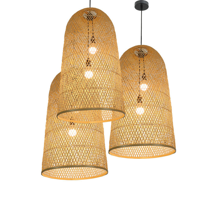 Bamboo Pendant Chandelier Asian Wood Living Room Two Lights NALANI