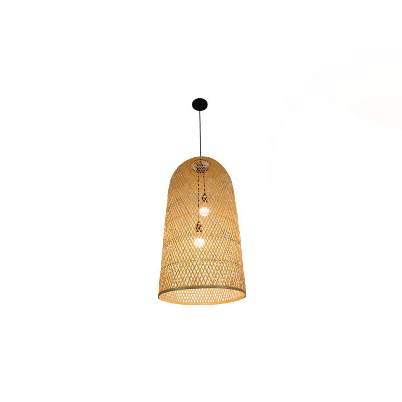 Bamboo Pendant Chandelier Asian Wood Living Room Two Lights NALANI
