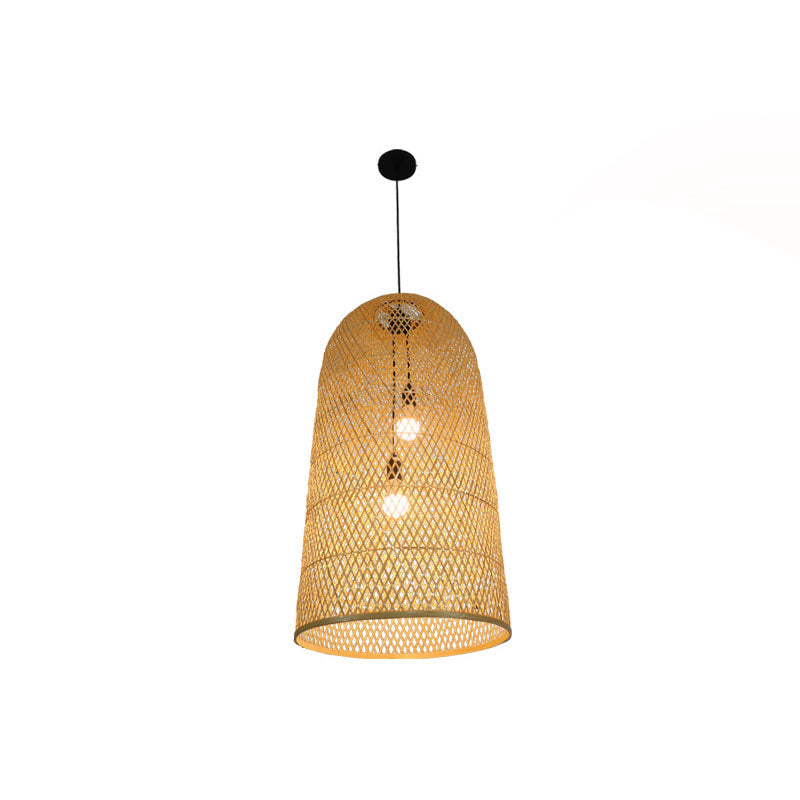 Bamboo Pendant Chandelier Asian Wood Living Room Two Lights NALANI