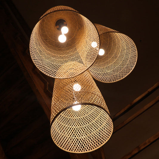 Bamboo Pendant Chandelier Asian Wood Living Room Two Lights NALANI