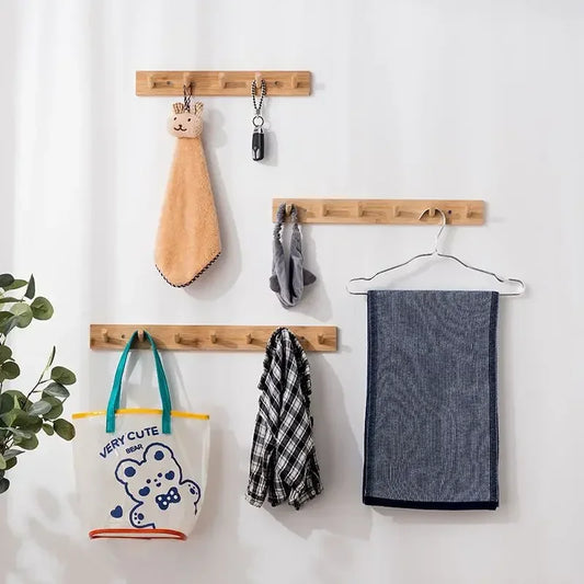 Bamboo Wall Coat Rack with Hooks for Jackets and Keys NaLani