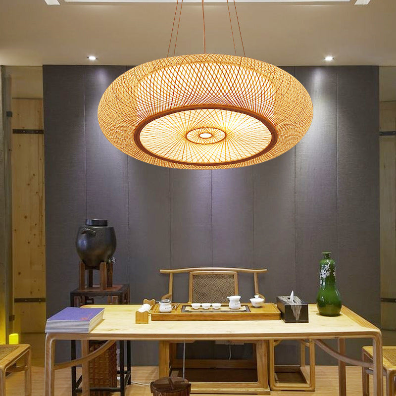 Beige Round Bamboo Pendant Light 3 Light Fixture Ceiling NALANI