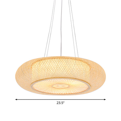 Beige Round Bamboo Pendant Light 3 Light Fixture Ceiling NALANI