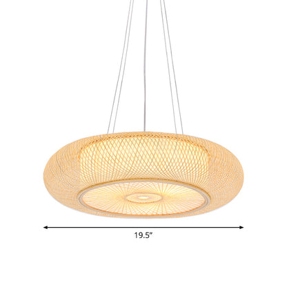 Beige Round Bamboo Pendant Light 3 Light Fixture Ceiling NALANI