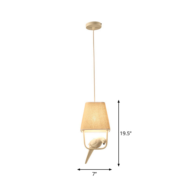 Beige Trapezoid Fabric Pendant Light Dining Room Resin Bird 1 Beige NALANI