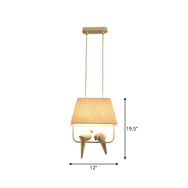 Beige Trapezoid Fabric Pendant Light Dining Room Resin Bird 2 Beige NALANI