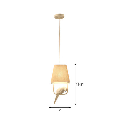 Beige Trapezoid Fabric Pendant Light Dining Room Resin Bird NALANI