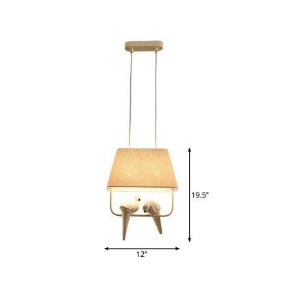 Beige Trapezoid Fabric Pendant Light Dining Room Resin Bird NALANI
