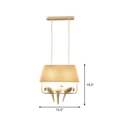Beige Trapezoid Fabric Pendant Light Dining Room Resin Bird NALANI