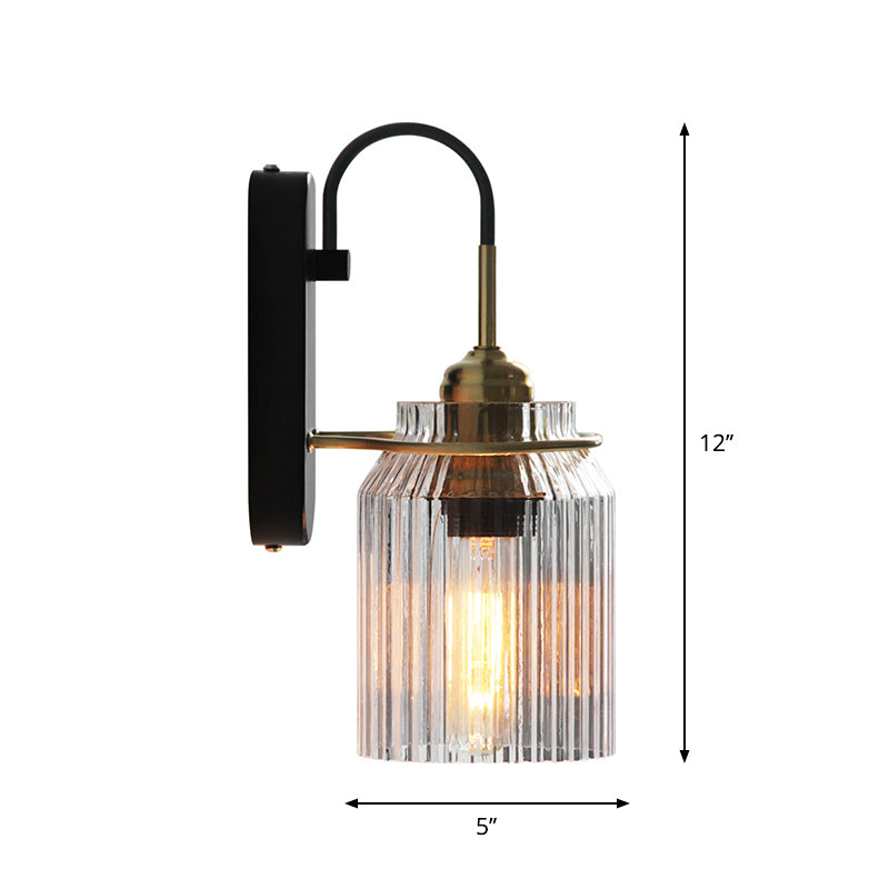 Black Farmhouse Bedside Sconce Prismatic Glass Can Shade NALANI