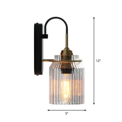 Black Farmhouse Bedside Sconce Prismatic Glass Can Shade NALANI