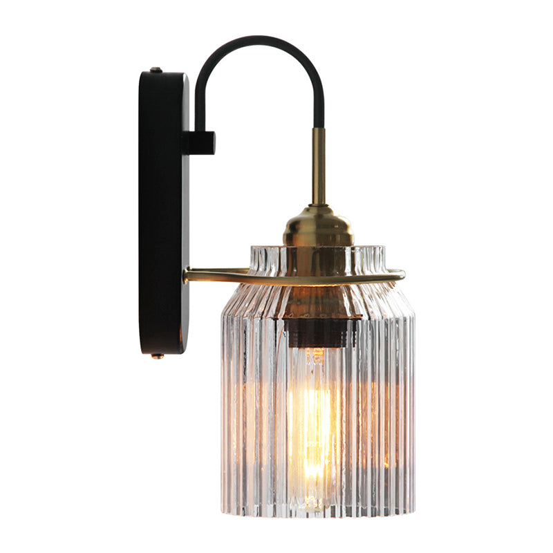 Black Farmhouse Bedside Sconce Prismatic Glass Can Shade NALANI