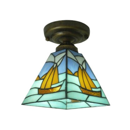 Blue Nautical Sailboat Glass Flush Ceiling Light For Bath Blue NALANI
