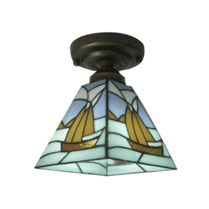 Blue Nautical Sailboat Glass Flush Ceiling Light For Bath NALANI