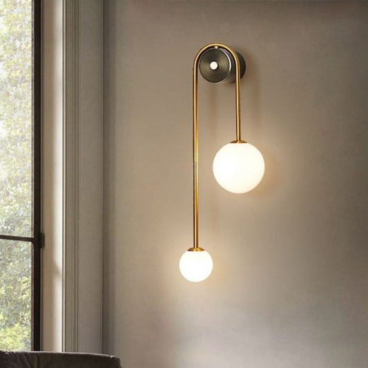 Brass Arc Wall Sconce Two Head Opal Glass Shade Lighting NALANI
