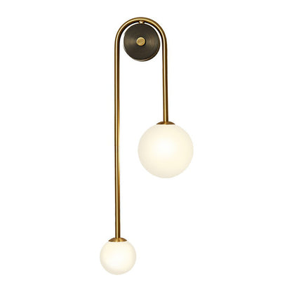 Brass Arc Wall Sconce Two Head Opal Glass Shade Lighting NALANI