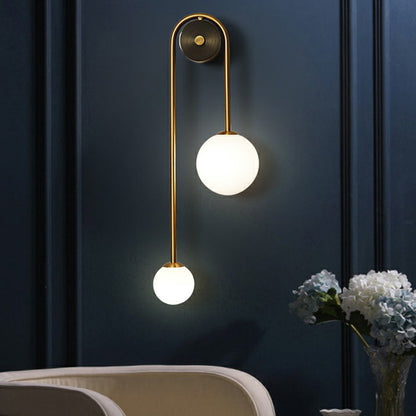Brass Arc Wall Sconce Two Head Opal Glass Shade Lighting NALANI