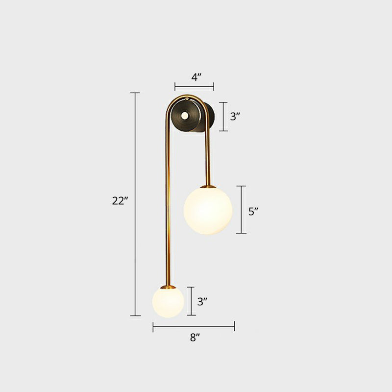 Brass Arc Wall Sconce Two Head Opal Glass Shade Lighting NALANI