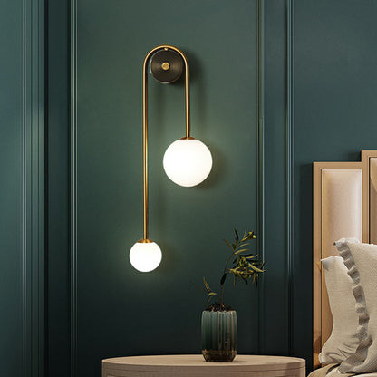 Brass Arc Wall Sconce Two Head Opal Glass Shade Lighting Brass NALANI
