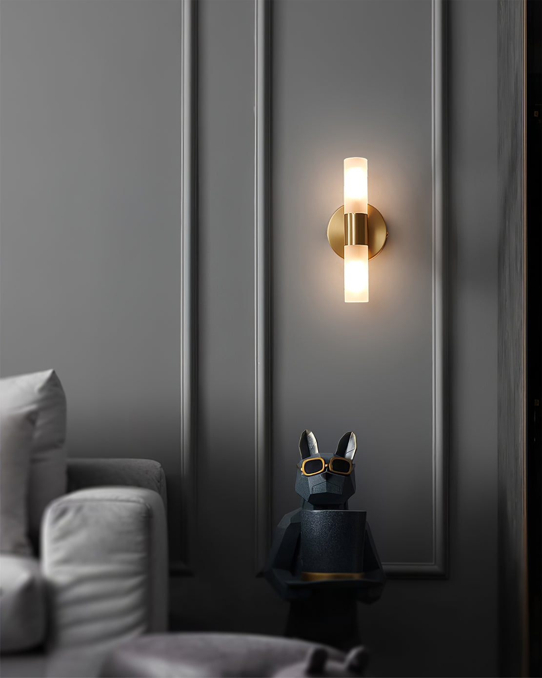 Brass LED Wall Lamp With Glass Cylinder Shade Diffused Glow NALANI