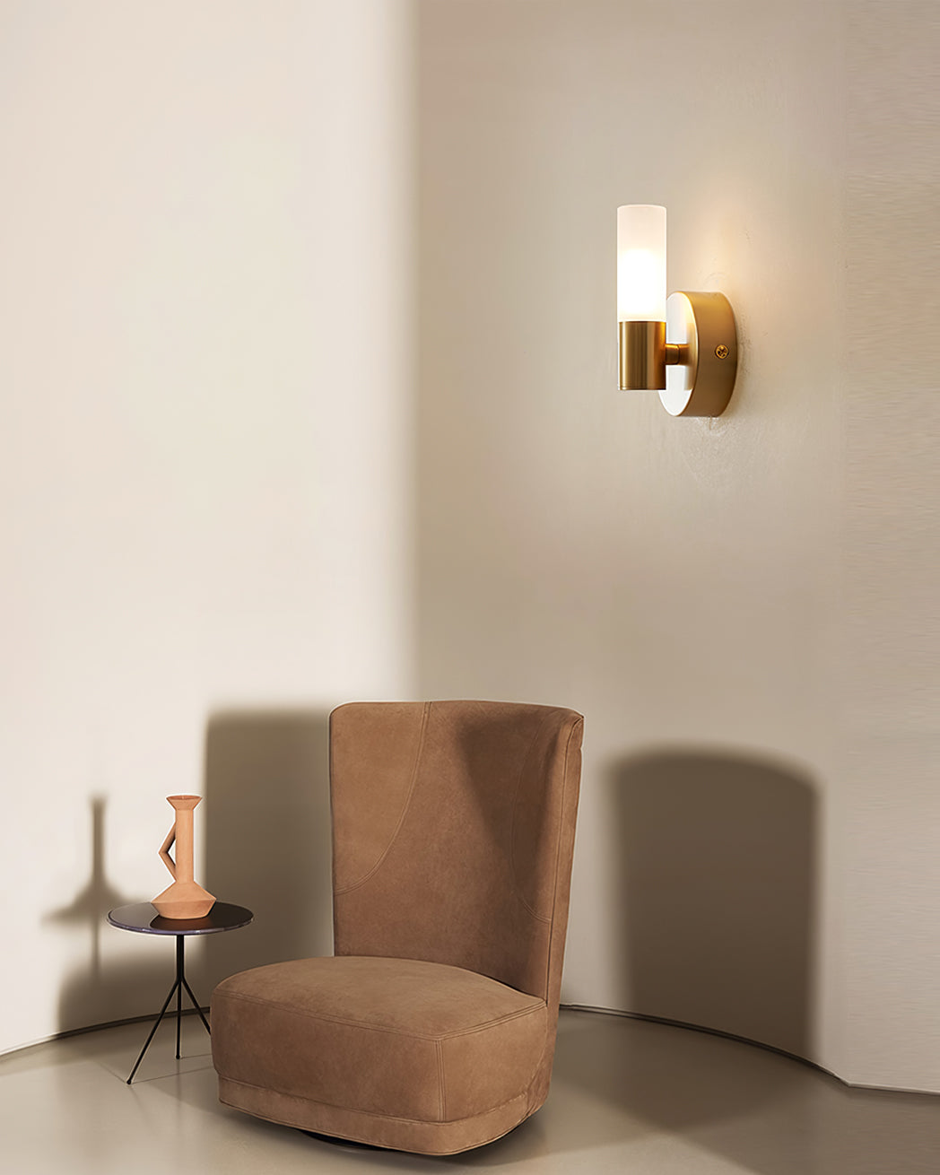 Brass LED Wall Lamp With Glass Cylinder Shade Diffused Glow NALANI