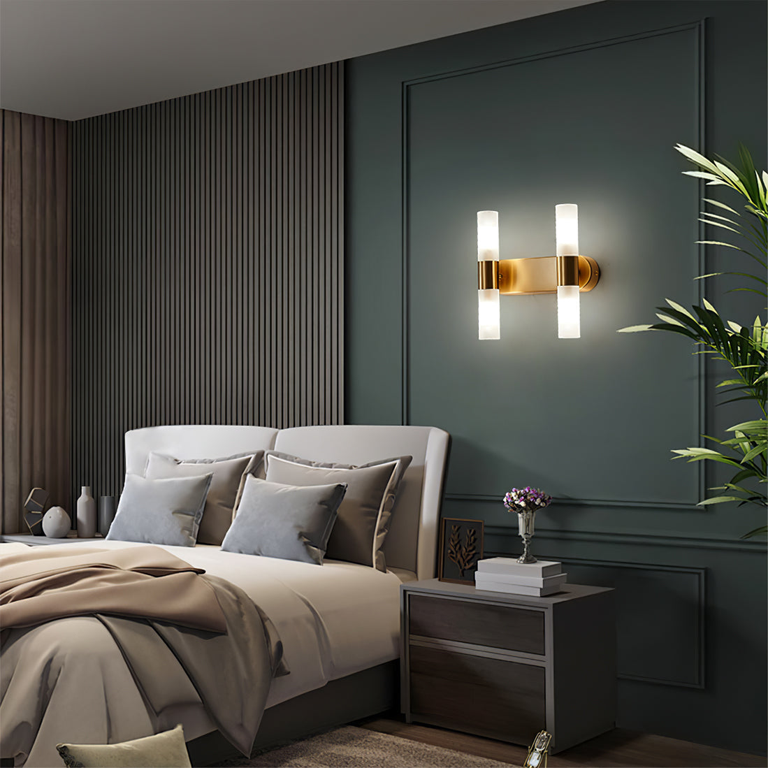 Brass LED Wall Lamp With Glass Cylinder Shade Diffused Glow NALANI