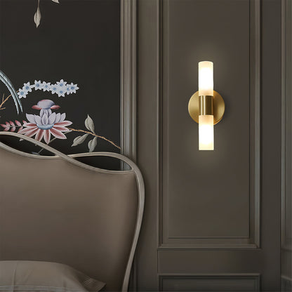 Brass LED Wall Lamp With Glass Cylinder Shade Diffused Glow NALANI