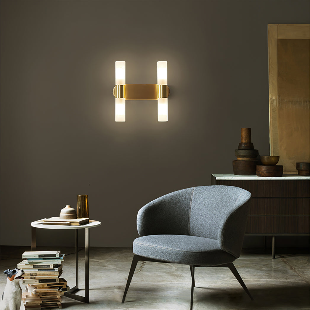 Brass LED Wall Lamp With Glass Cylinder Shade Diffused Glow NALANI