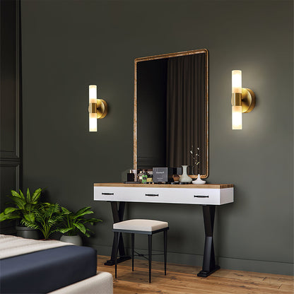 Brass LED Wall Lamp With Glass Cylinder Shade Diffused Glow NALANI