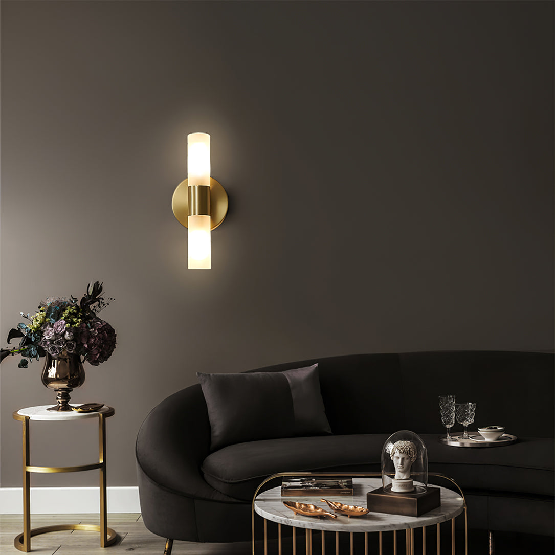 Brass LED Wall Lamp With Glass Cylinder Shade Diffused Glow NALANI